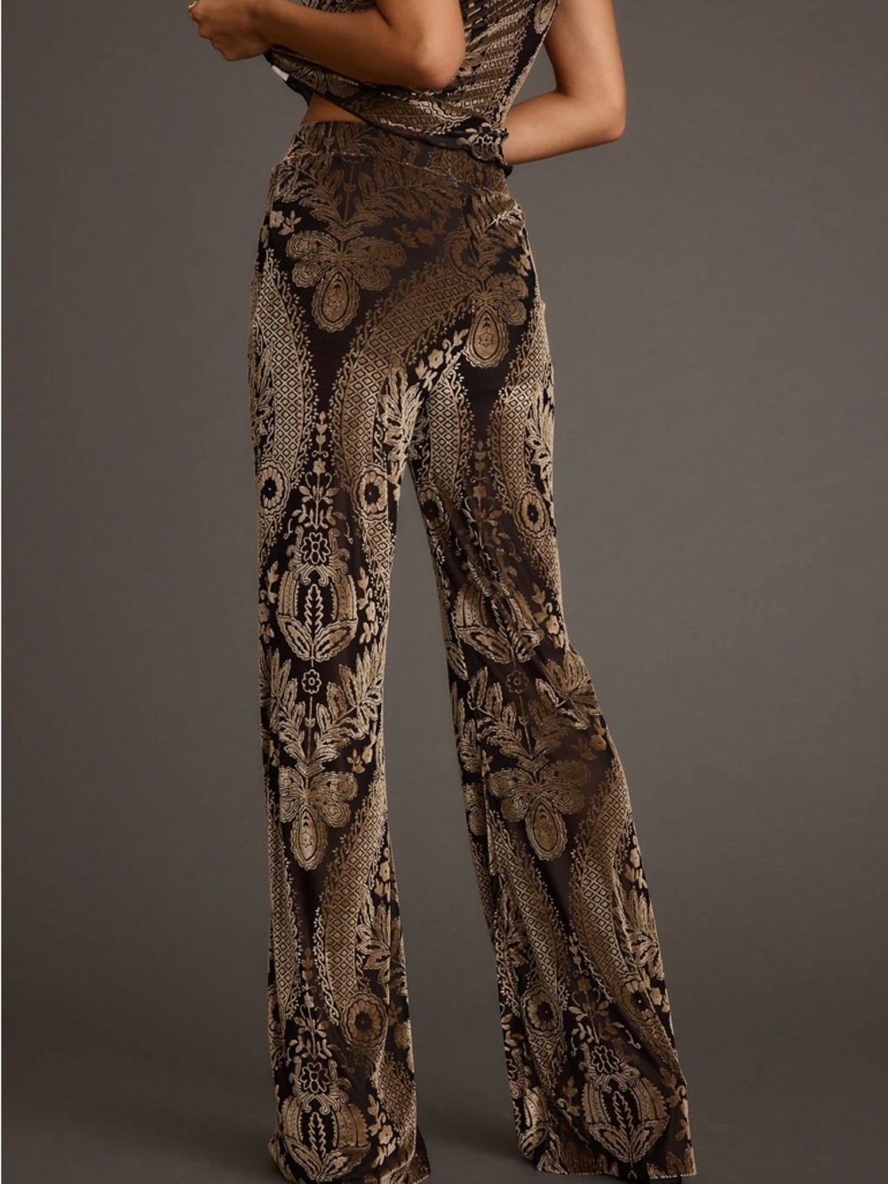 12th Tribe Black Velvet Pants with Gold Brocade